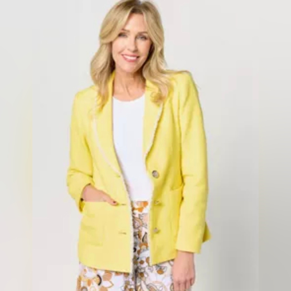Susan Graver Tweed Shawl Blazer Jacket  Fray Trim Spring Summer  18W 18 Wide QVC